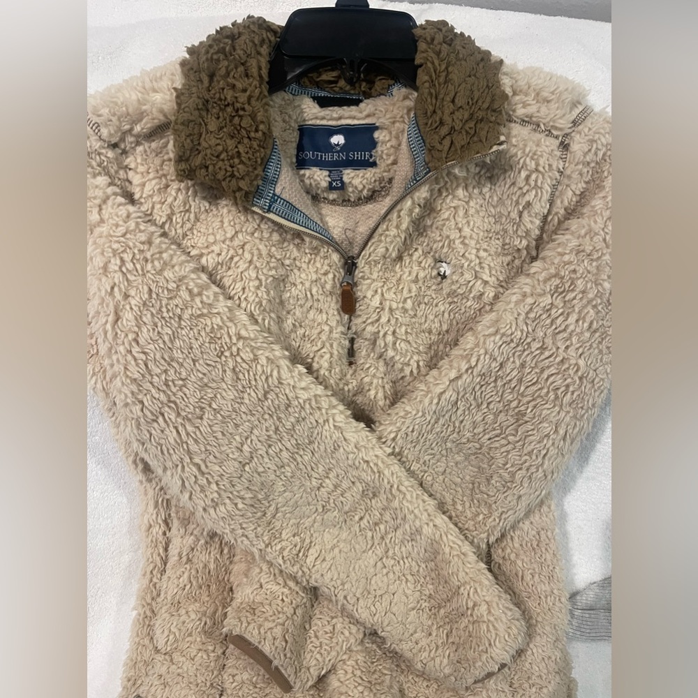 Southern Shirt Creme Sherpa Quarter Zip Pullover with Pockets